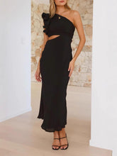 Prom Fashion Pleated One-Shoulder Hollow Slim Maxi Dress